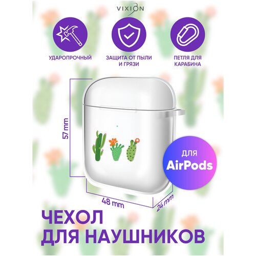 Чехол силиконовый для AirPods / Аирподс Vixion без петли и карабина Микс кактусов
