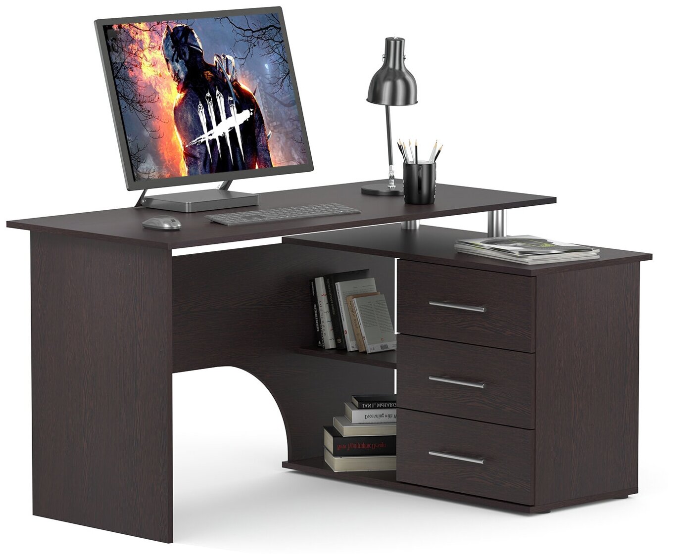 Компьютерный стол Сокол КСТ-09П правый, цвет венге, ШхГхВ 135х90х74 см., тумба с ящиками справа - фотография № 1
