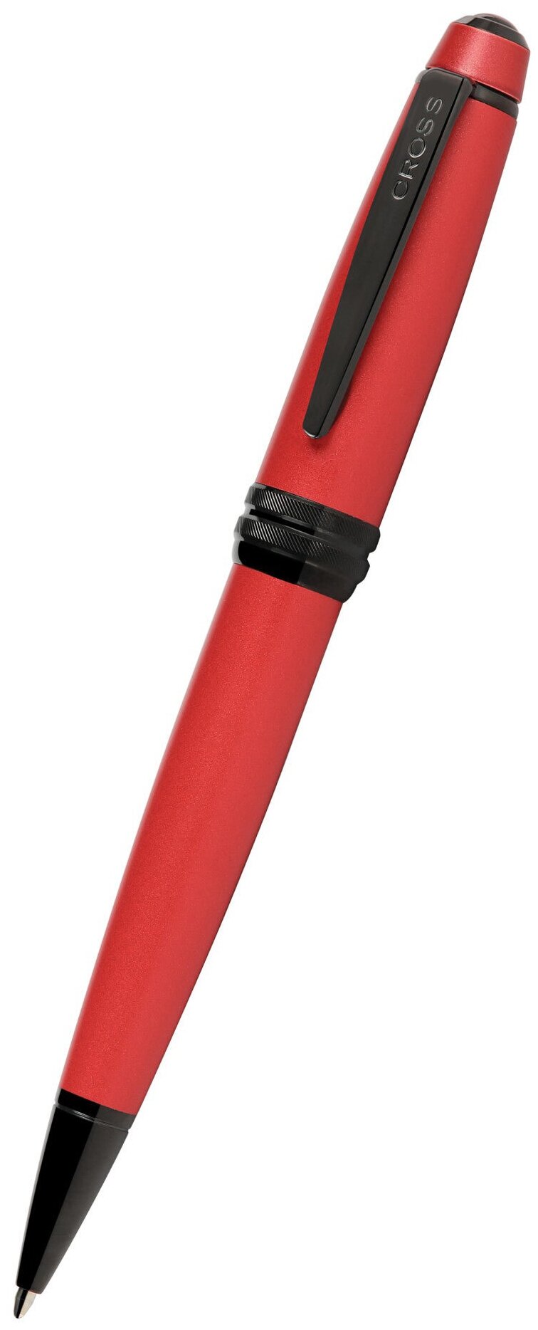 Ручка шариковая CROSS Bailey Matte Red Lacquer. Корпус - латунь с красным матовым лаком. Отделка - черное PVD напыление AT0452-21