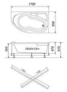 Акриловая ванна Triton София R 170x95 правая, на каркасе (Щ0000046665)