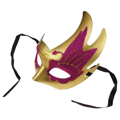 фото Маска карнавальная венецианская "полумесяц" (188 х 176 мм) золото-малиновая / маска маскарадная на праздник 1 шт. китай