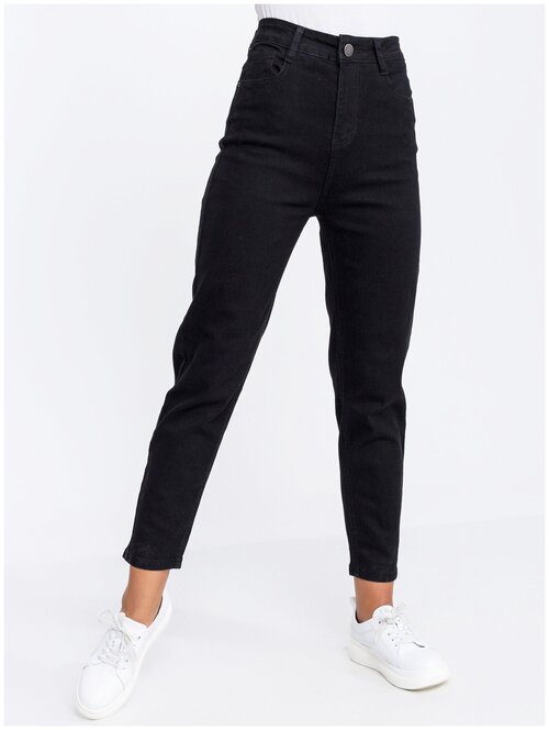 Джинсы мом  MKJeans, полуприлегающие, завышенная посадка, размер 30, черный
