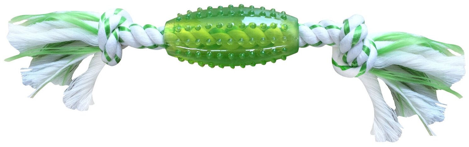 CanineClean игрушка для собак Регби синтетическая резина с канатом 25 см с ароматом мяты, зеленый