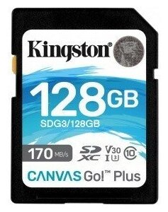 Kingston Карта памяти SecureDigital 128Gb Canvas Go Plus SDXC UHS-I U3 V30 170 90 Mb s SDG3 128GB