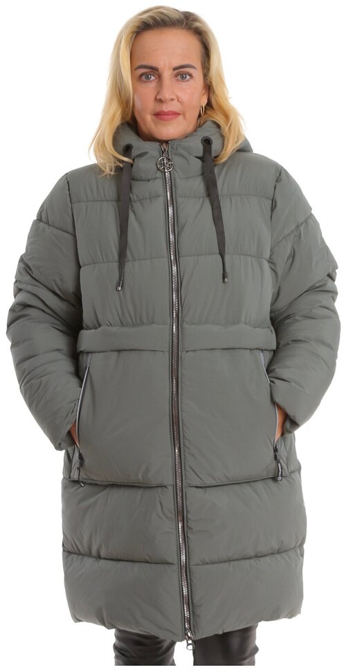 Куртка  M&P, женская зимняя, удлиненная, силуэт свободный, ветрозащитная, размер 56, зеленый
