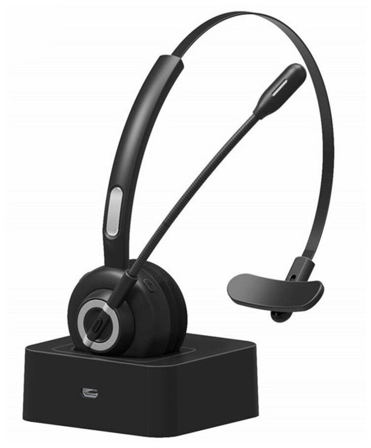 Гарнитура оператора колл-центра - наушник Grand Price на одно ухо с микрофоном и зарядной базой M97 Business Bluetooth 5.0, черный