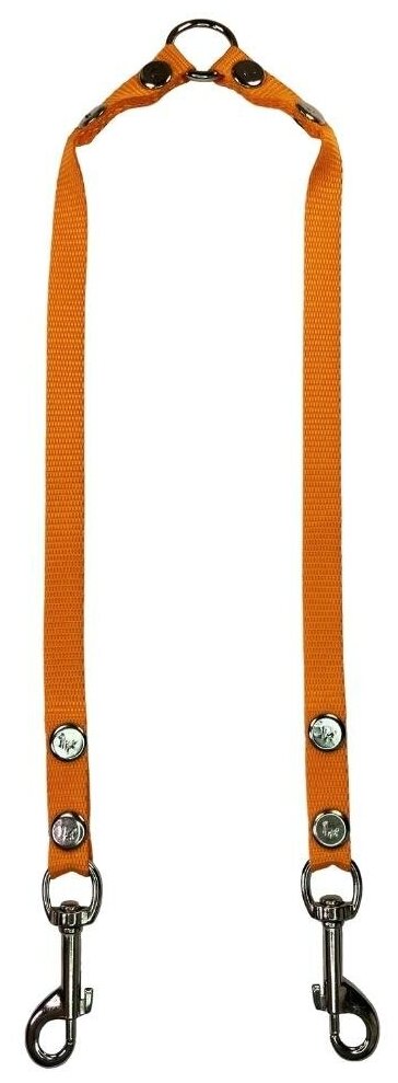 Поводок-сворка для маленьких собак нейлоновый двойной 70 см х 2 х 15 мм оранжевый (от 5 кг до 15 кг х 2) / поводок-сворка нейлоновый с карабинами