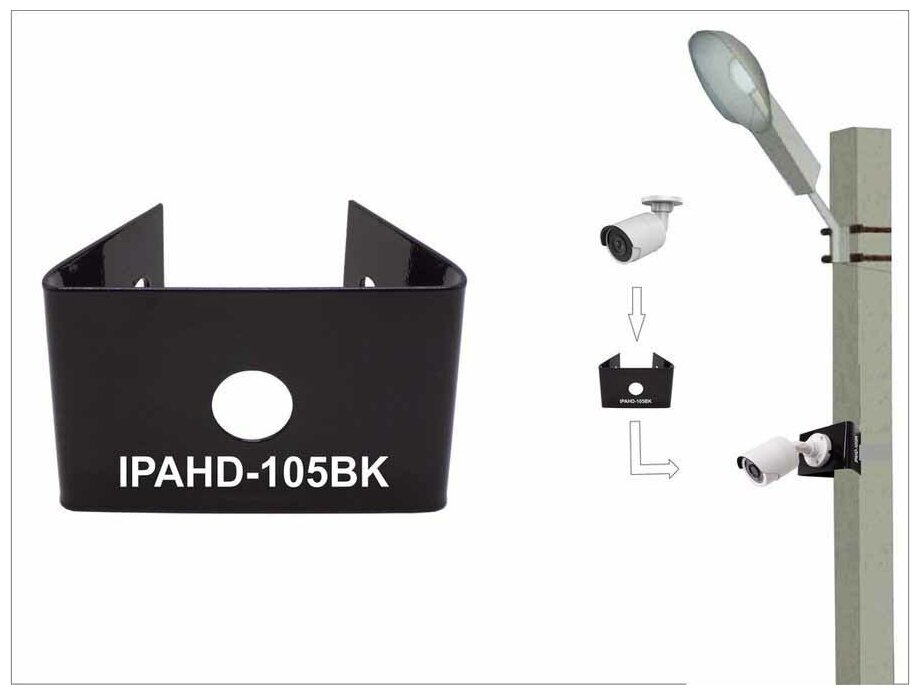 Кронштейн "IPAHD-105BK" чёрный мини для 1 камеры на столб под СИП-ленту, вылет 0,08м, 75мм - фотография № 1