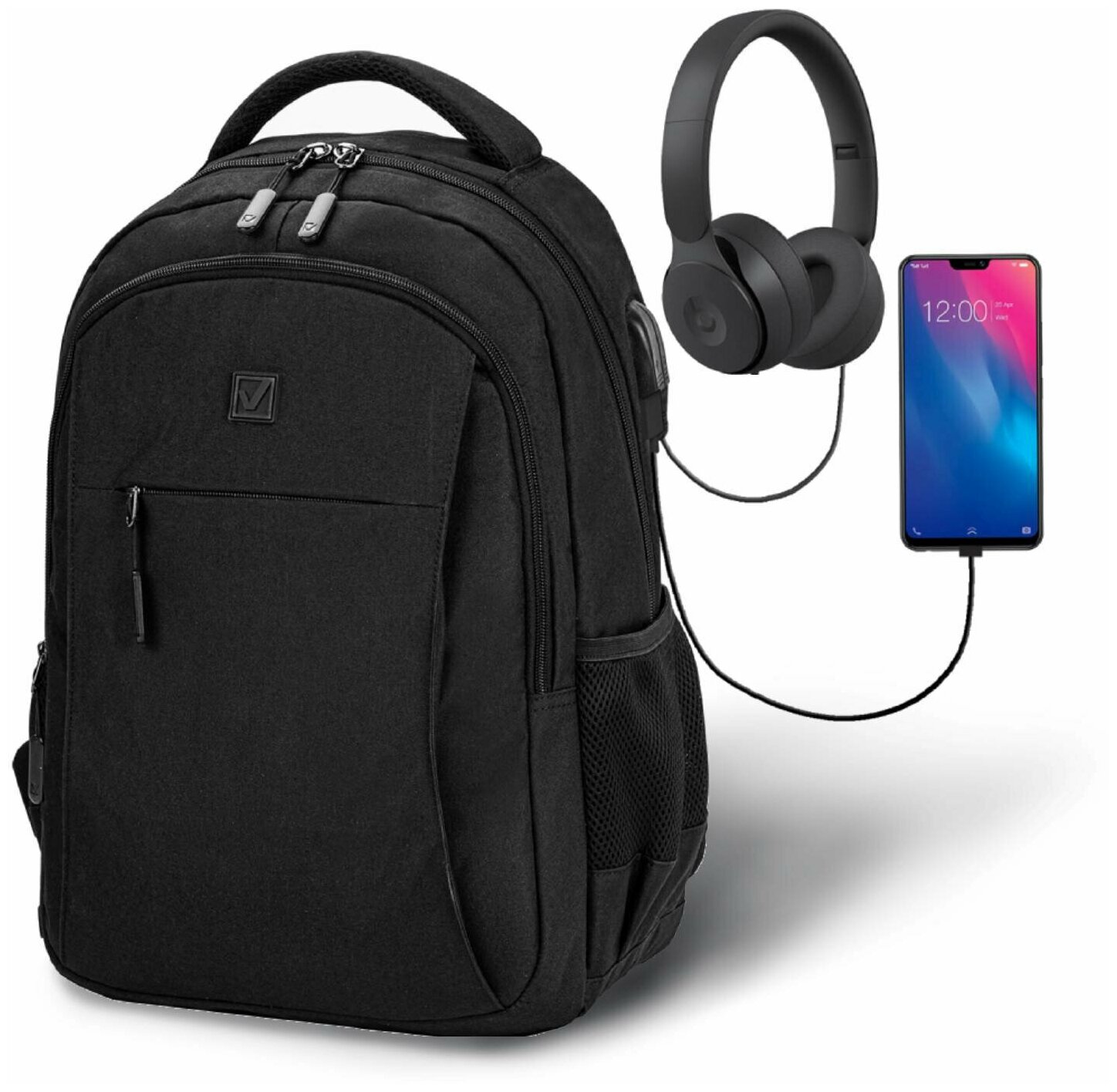 Рюкзак BRAUBERG URBAN универсальный с отделением для ноутбука, USB-порт, "Kinetic", черный, 46х31х18 см, 270798 В комплекте: 1шт.