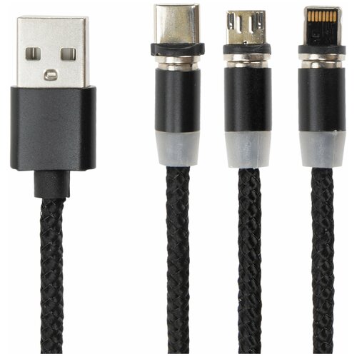 Кабель магнитный для зарядки 3 в 1 USB 2.0-Micro USB/Type-C/Ligtning, 1 м, SONNEN, черный, 513561 5 шт универсальные магнитные наконечники для круглого магнитного кабеля тип c магнит micro usb запасные части для магнитного кабеля адаптер