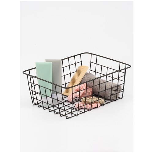 Корзина для хранения, Birdhouse, Контейнер для хранения вещей, Металлическая корзинка для кухни и ванной комнаты, Черная, 28х22х12