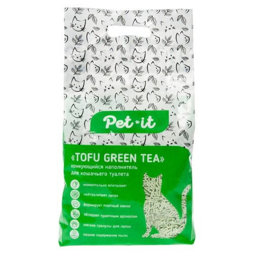 Pet-it Tofu комкующийся наполнитель для кошек, зелёный чай, 6 л