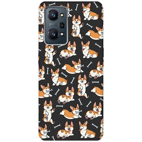 Матовый чехол Corgi Pattern для Realme GT Neo 2 / Рилми ГТ Нео 2 с 3D эффектом черный матовый чехол corgi pattern для realme gt neo 2 рилми гт нео 2 с 3d эффектом черный