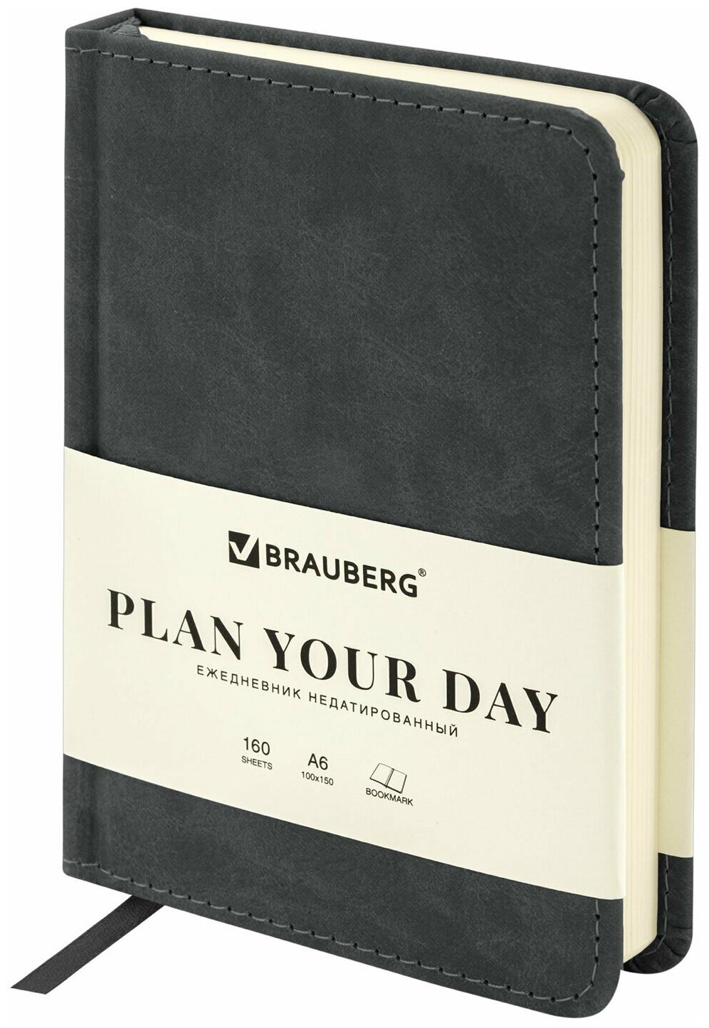 Ежедневник-планер (планинг) / записная книжка / блокнот недатированный Малый Формат 100х150мм А6 Brauberg Status, 136л, под кожу, черный