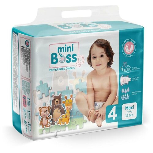 фото Детские подгузники mini boss № 4 maxi premium, 7-18 кг, 32 шт.