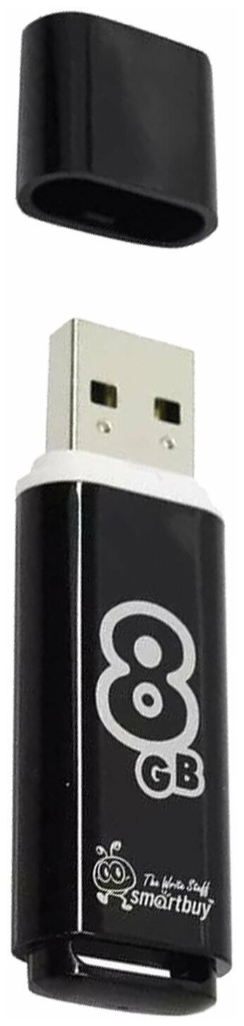 USB-флешки Aspor Флешка SmartBuy Glossy USB 2.0 8 ГБ, 1 шт., смолистый черный