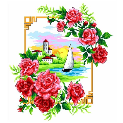 Набор крестом канва с рисунком 23 х 30 см(цена производителя) Розы каролинка