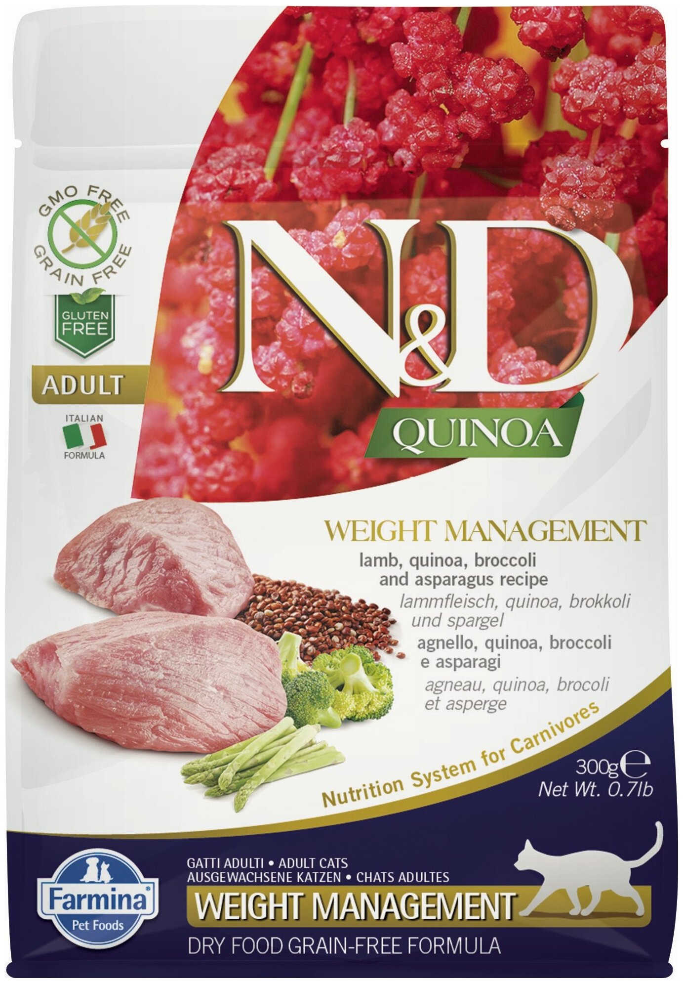 Сухой корм Farmina N&D CAT GRAIN FREE QUINOA WEIGHT MANAGEMENT LAMB для кошек беззерновой для контроля веса с яненком и киноа 300г 5752