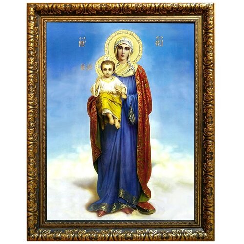 икона благодатное небо что тя наречем божией матери на голубом фоне размер 6 х 9 см Благодатное Небо (Что Тя наречем). Икона Богородицы на холсте.