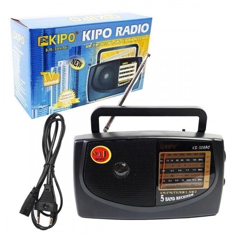 Радиоприемник KIPO KB-308309AC с механической регулировкой от батареек и сети