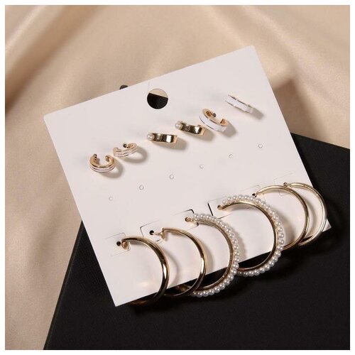 Серьги конго , эмаль, золотой, белый