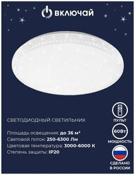 Светильник светодиодный LED 60Вт НББД-RC-Р-1 ( 390*70,осн. 350) с ИК ДУ Включай россия
