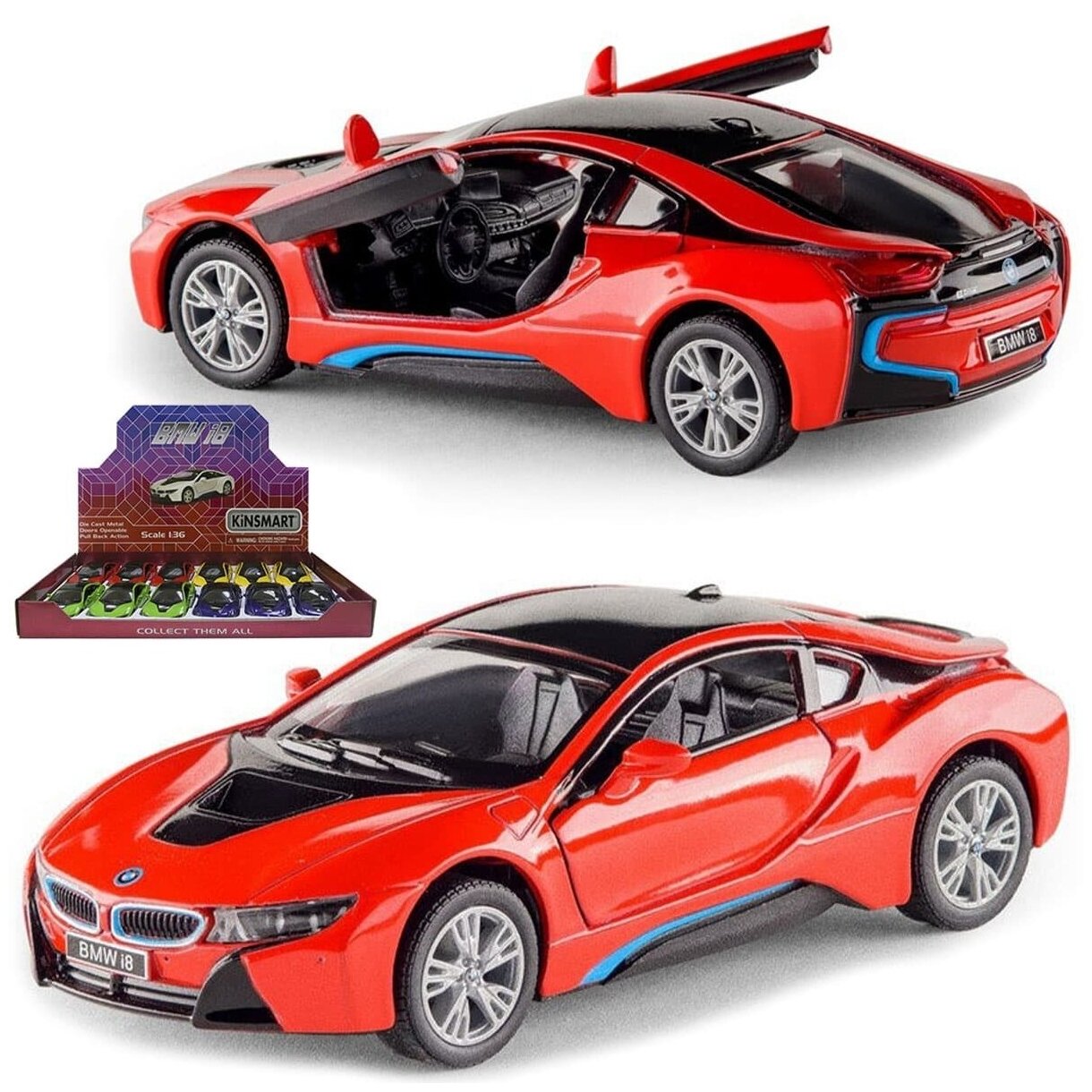 Машинка игрушка металлическая 1:36 BMW i8 (БМВ) 12,5 см. инерционная / Красный
