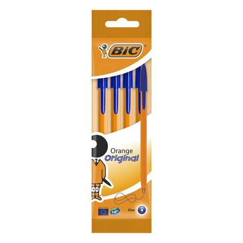 Ручки шариковые BIC Orange Original Fine набор 4 синие узел 0 8 мм линия письма 0 3 мм пакет, 5 шт