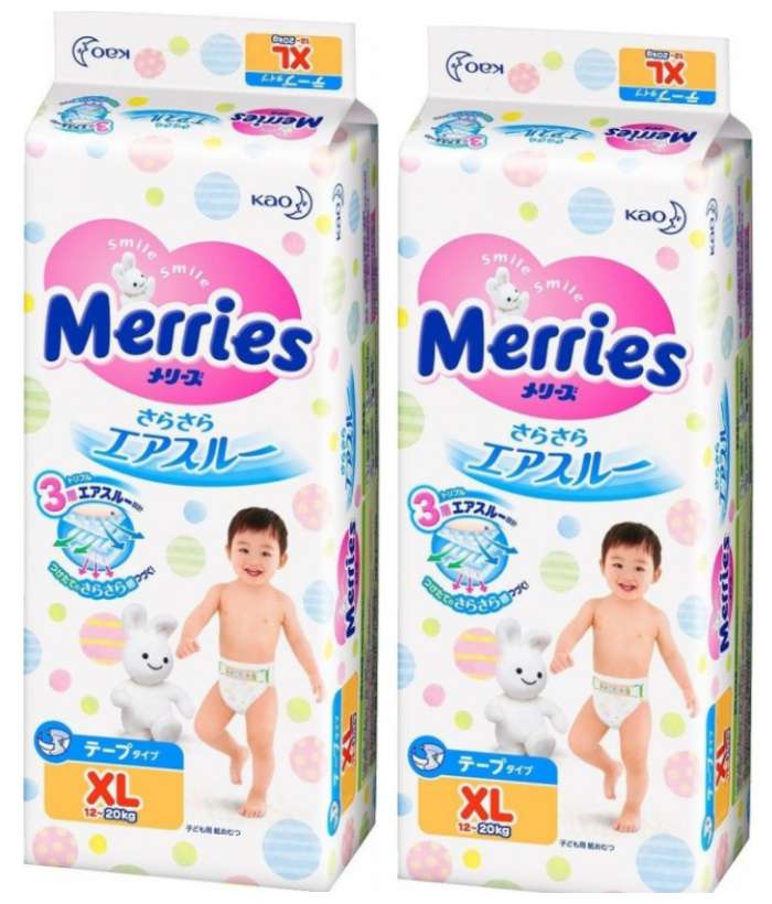 Набор 2 х Merries подгузники XL (12-20 кг), 44 шт