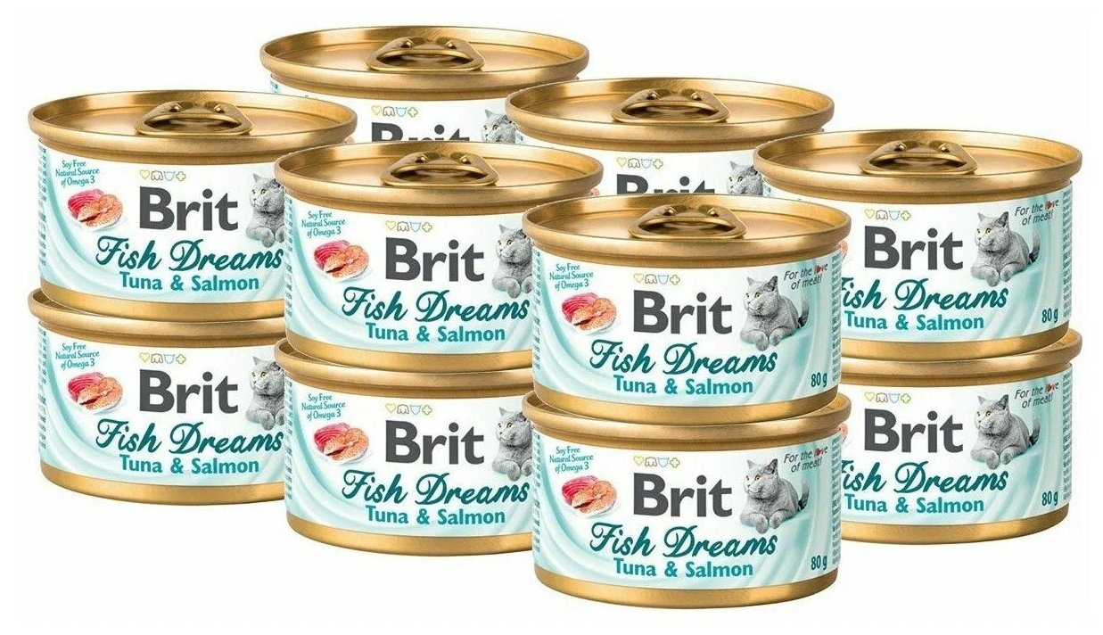 BRIT CARE FISH DREAMS для взрослых кошек с тунцом и лососем (80 гр х 12 шт)