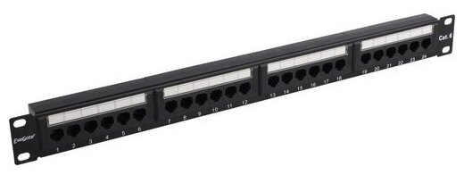 Патч-панель UTP 19" 24 port кат.6 ExeGate разъём KRONE&110 (dual IDC), 1U, RoHS, цвет черный