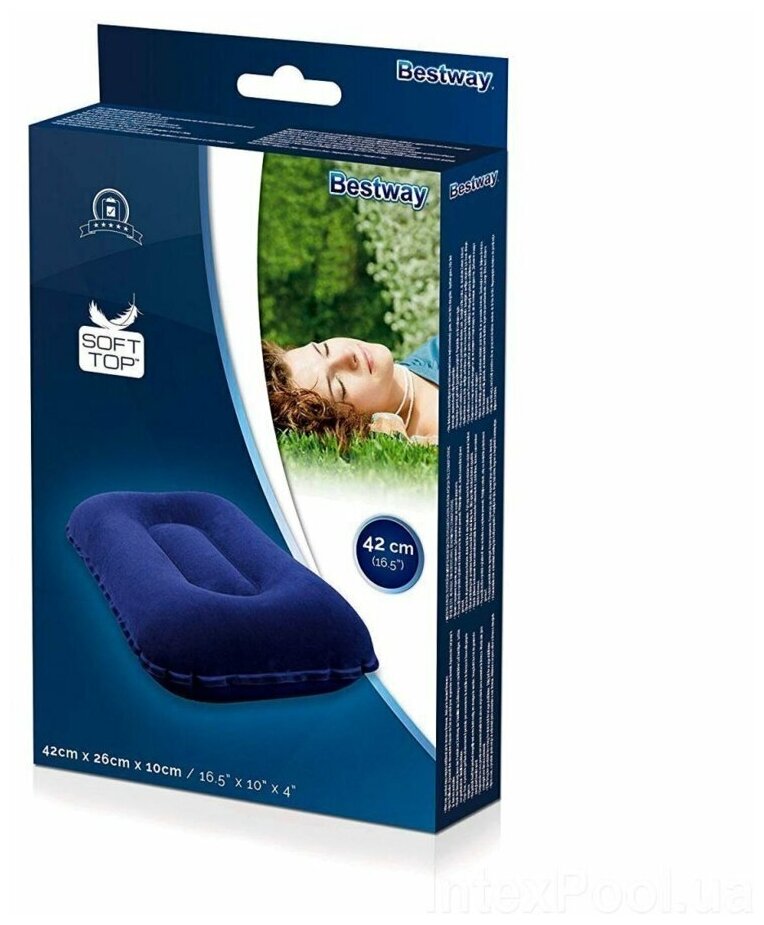 Надувная подушка Bestway Flocked Air Pillow 67121, 42х26 см, синий - фотография № 3