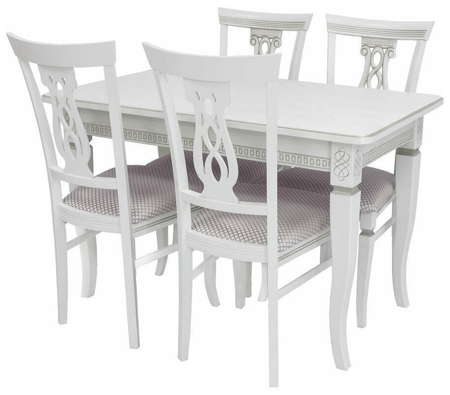 Набор мебели для кухни Leset Дакота 1Р + Юта, цвет Белый + патина серебро (Стол + 4 стула) - фотография № 1