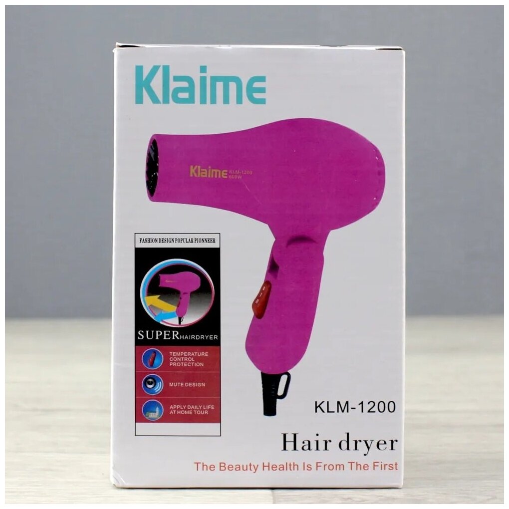 Фен для волос дорожный со складной ручкой Klaime KLM-1200 / 2 скорости / 1 режим нагрева / 600 Вт / фиолетовый - фотография № 6