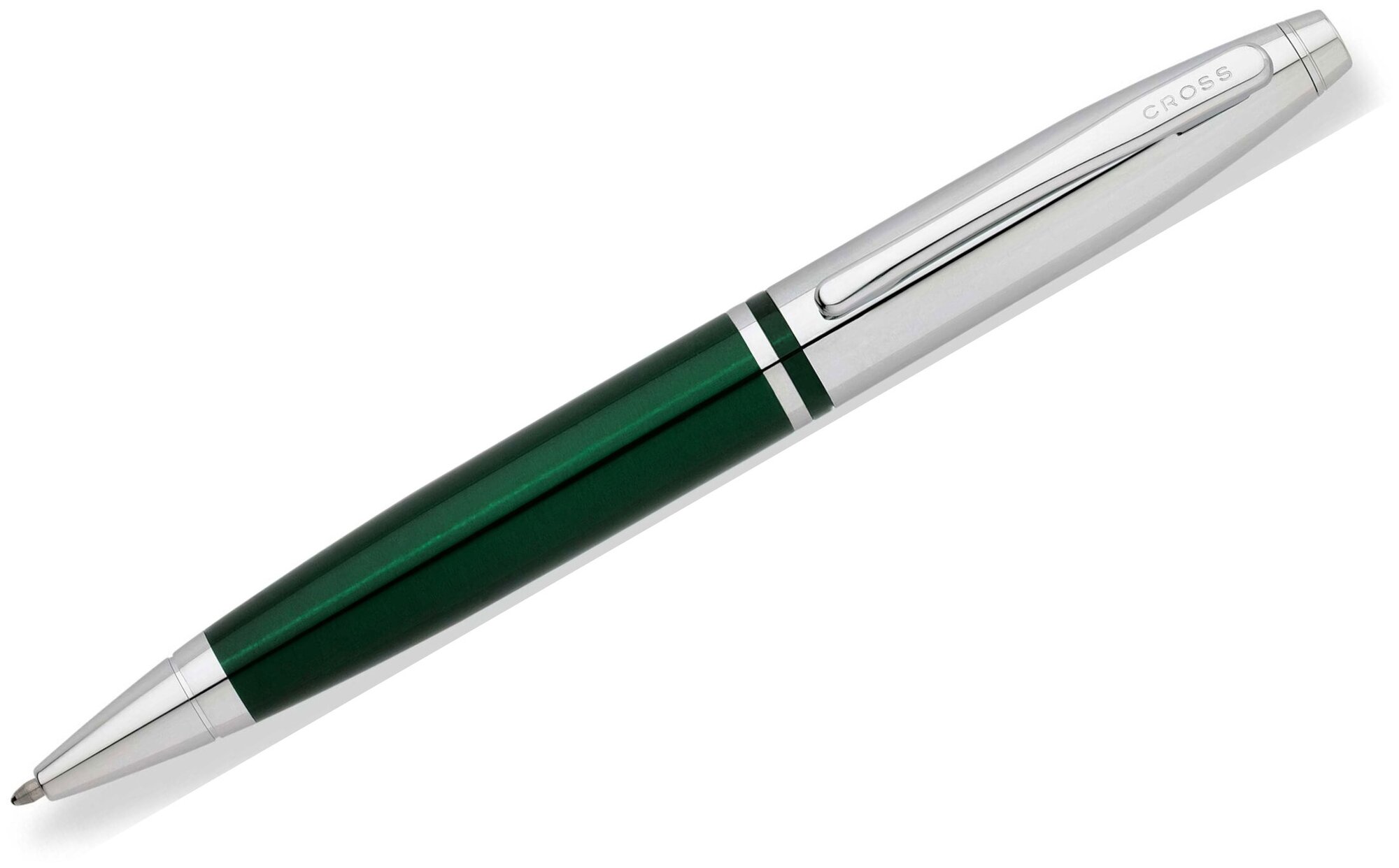 Ручка шариковая Cross Calais. Корпус-латунь, лакированное и хромовое покрытие. Отделка и детали дизайна-хром. Цвет-зеленый + серебристый. AT0112-7