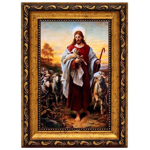 Добрый Пастырь. Икона Иисуса Христа на холсте. икона на деревянной основе иисуса христа пастырь добрый 5 4 1 см