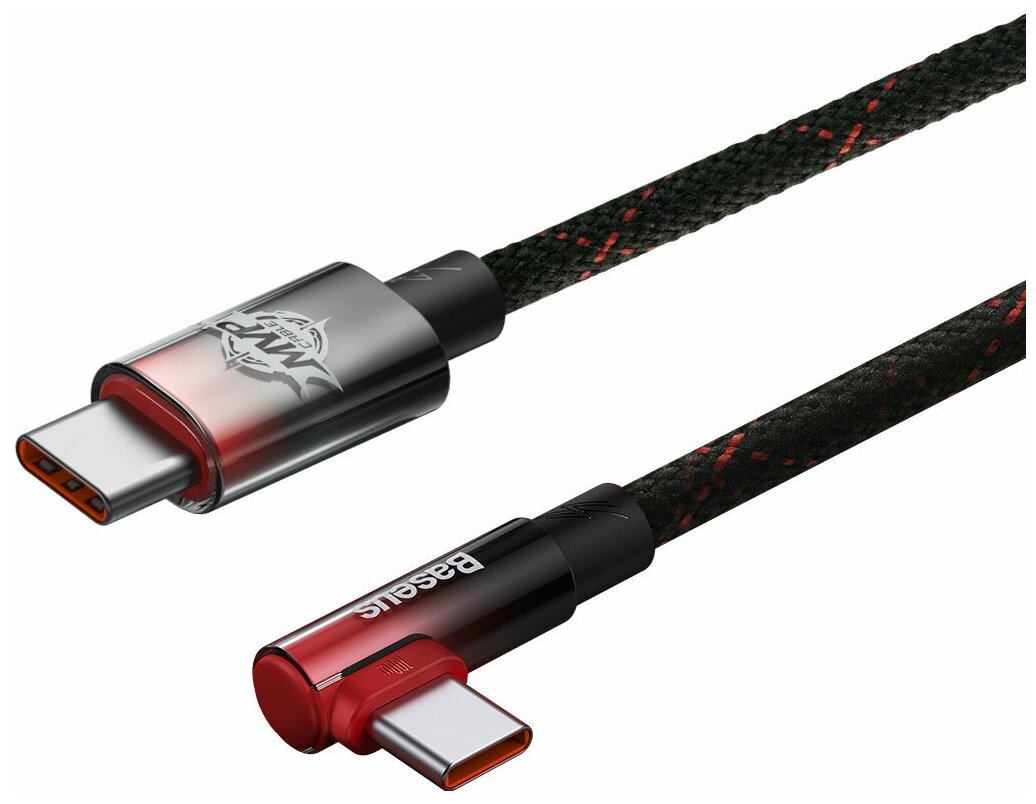 Кабель для игр Baseus MVP 2 Elbow-shaped Fast Charging Data Cable, Type-C to Type-C, 100 Вт, 2 м, Черный+Красный, CAVP000720