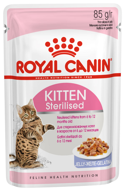 Влажный корм для стерилизованных котят Royal Canin профилактика избыточного веса, мясное ассорти 12 шт. х 85 г (кусочки в желе) - фотография № 5