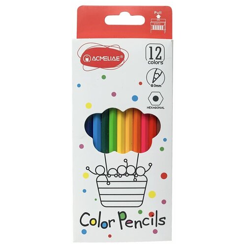 фото Цветные карандаши для рисования acmeliae color pencils, 12 цветов