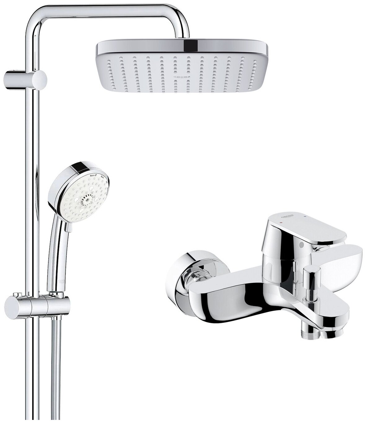 Душевая стойка со смесителем для ванны Grohe Eurosmart Cosmopolitan System 250 Cube, хром - фотография № 2