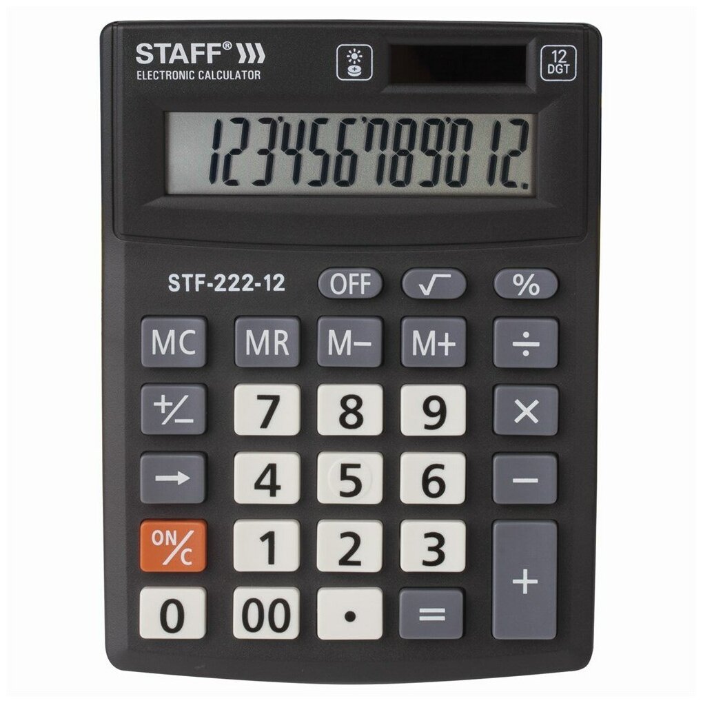 Калькулятор Staff PLUS настольный, 12 разрядов, двойное питание, 138x103 мм (STF-222-12)