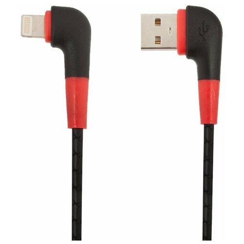USB кабель "LP" для Apple Lightning 8-pin L-коннектор "Кожаный шнурок" (черный/коробка)