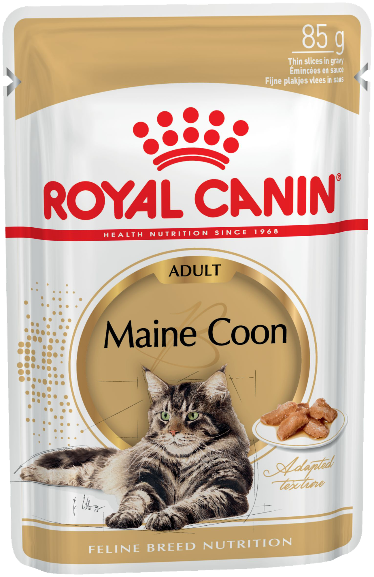 Royal Canin Maine Coon Adult пауч для кошек породы мейн кун (кусочки в соусе) Мясо, 85 г. упаковка 24 шт