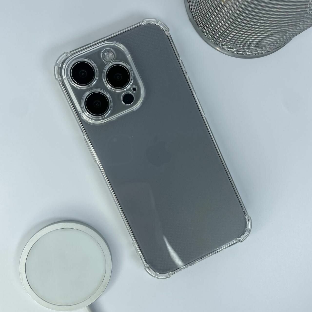 Противоударный чехол на Айфон 14 Про с усиленными углами; Защитный прозрачный силиконовый чехол с защитой блока камер для Apple iPhone 14 Pro