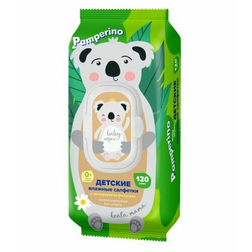 Влажные салфетки для детей Pamperino mama с ромашкой mix с пластиковым клапаном 120шт х уп 15уп 4274₽