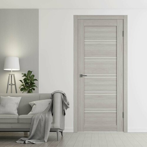 Межкомнатная дверь А28 550х1900 серая матовое стекло (комплект С коробкой И наличниками)