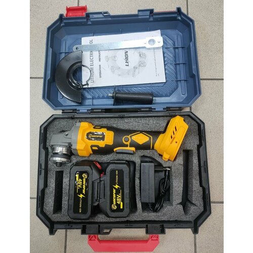 Бесщеточная аккумуляторная угловая шлифмашина с двумя Li-Ion аккумуляторами по 48 вольт в комплекте болгарка поставляется в кейсе 5990₽