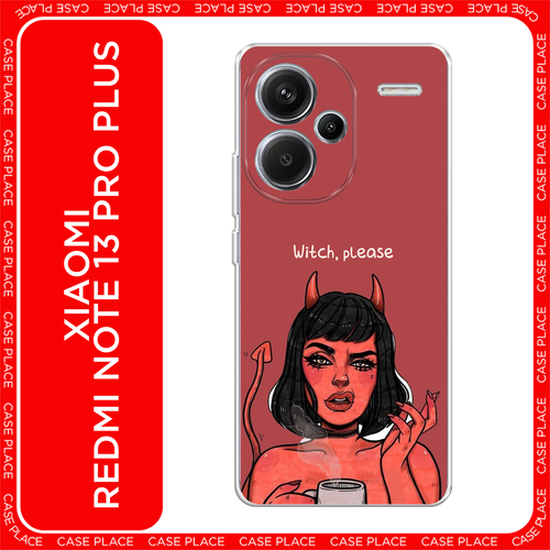 Чехол на Xiaomi Redmi Note 13 Pro+ / Сяоми Редми Нот 13 Про + с принтом Evil Girl черный, оранжевый, красный