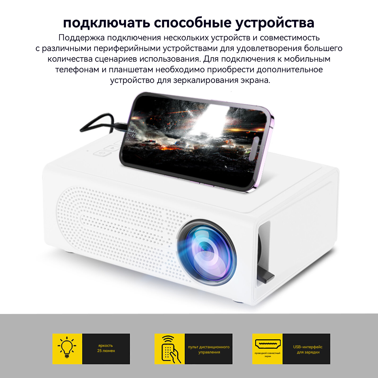 Проектор мультимедийный на системе Android, Кино проектор, проектор для фильмов, мини проектор — фото 1