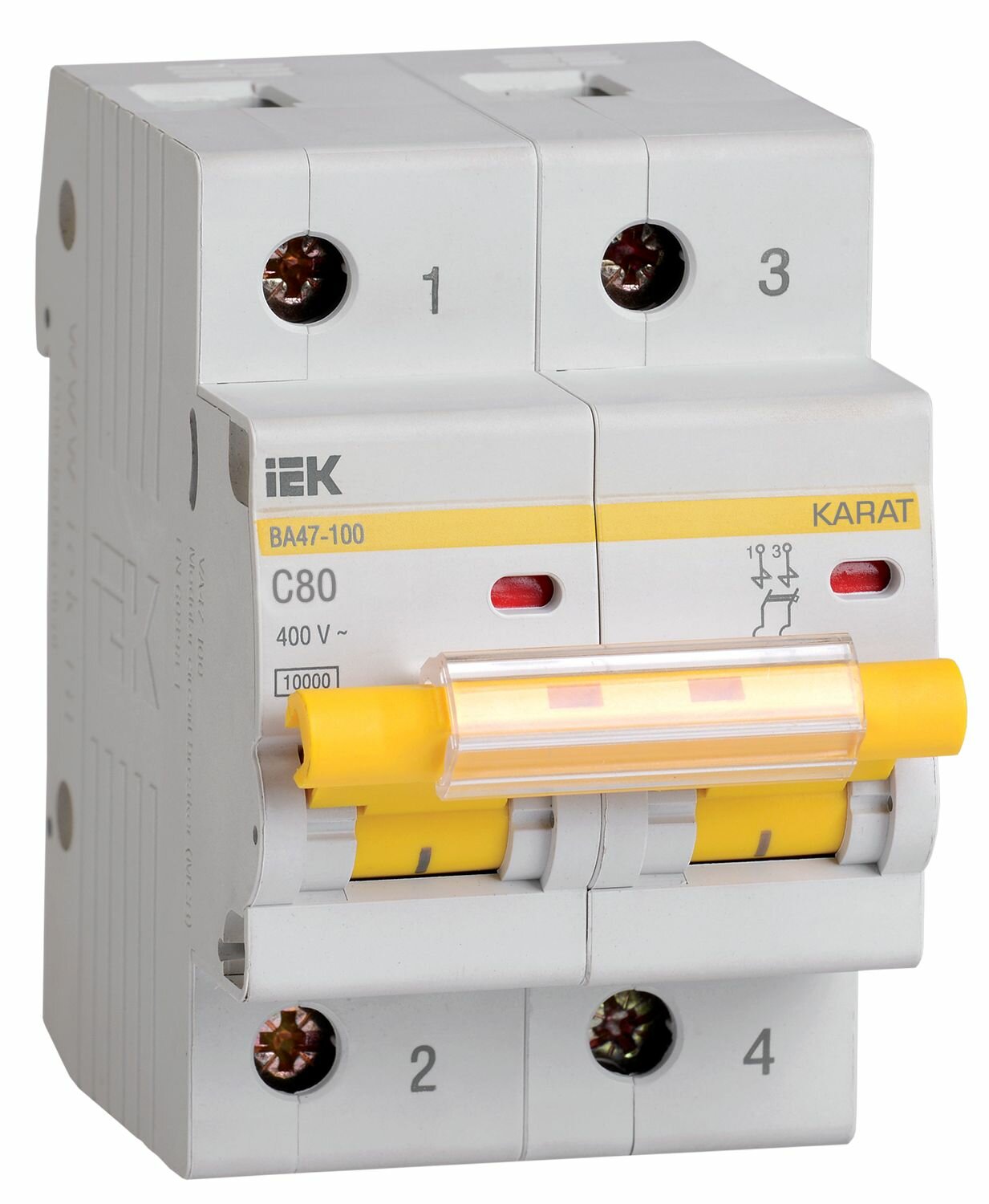 Автоматический выключатель IEK ВА47-100 2P C 80А 10кА термомагнитный расцепитель IP20 на DIN-рейку